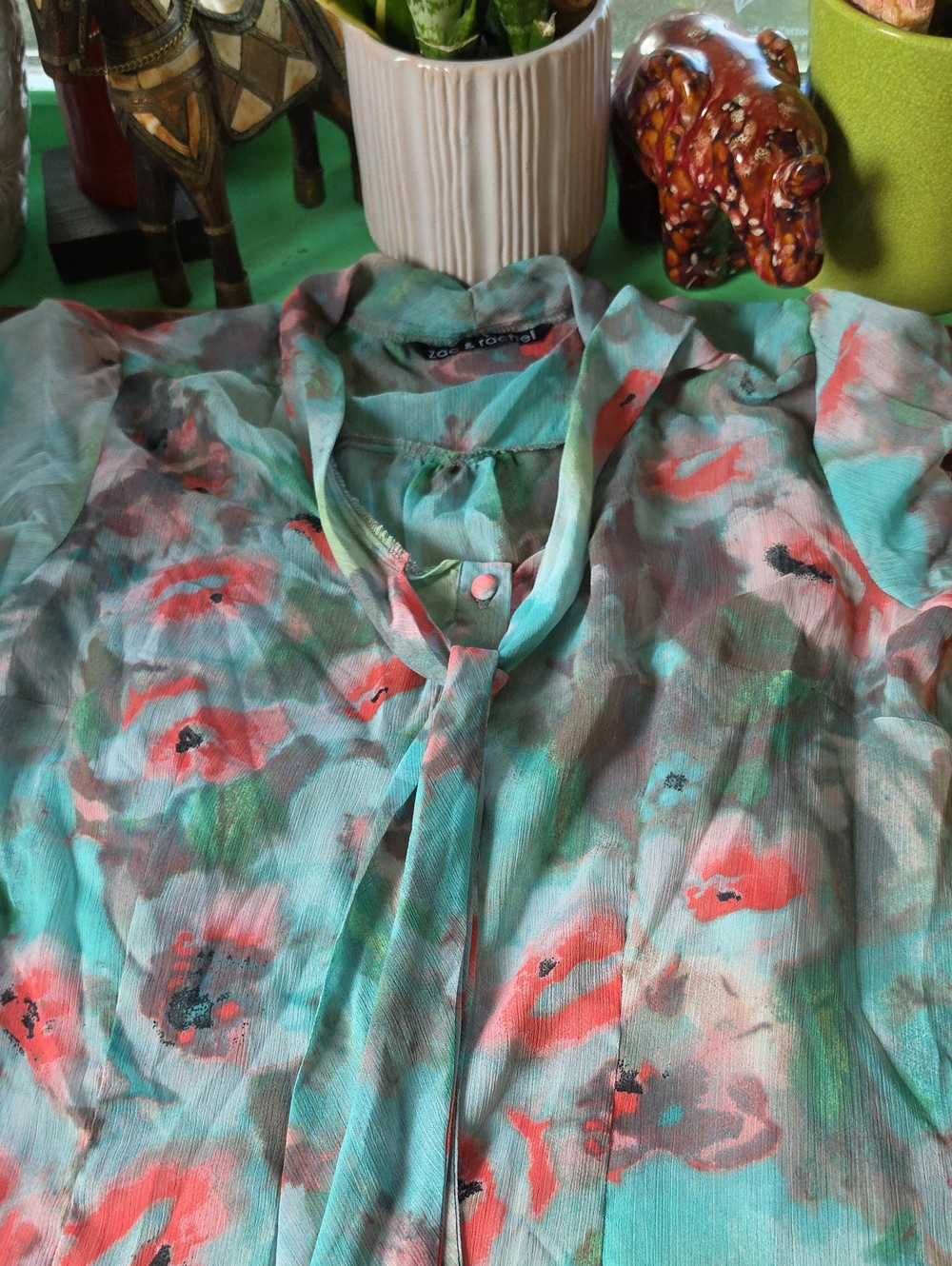 Zac & Rachel Mint Coral short sleeve blouse